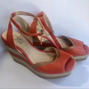 Orange and Tan Ankle Wedges